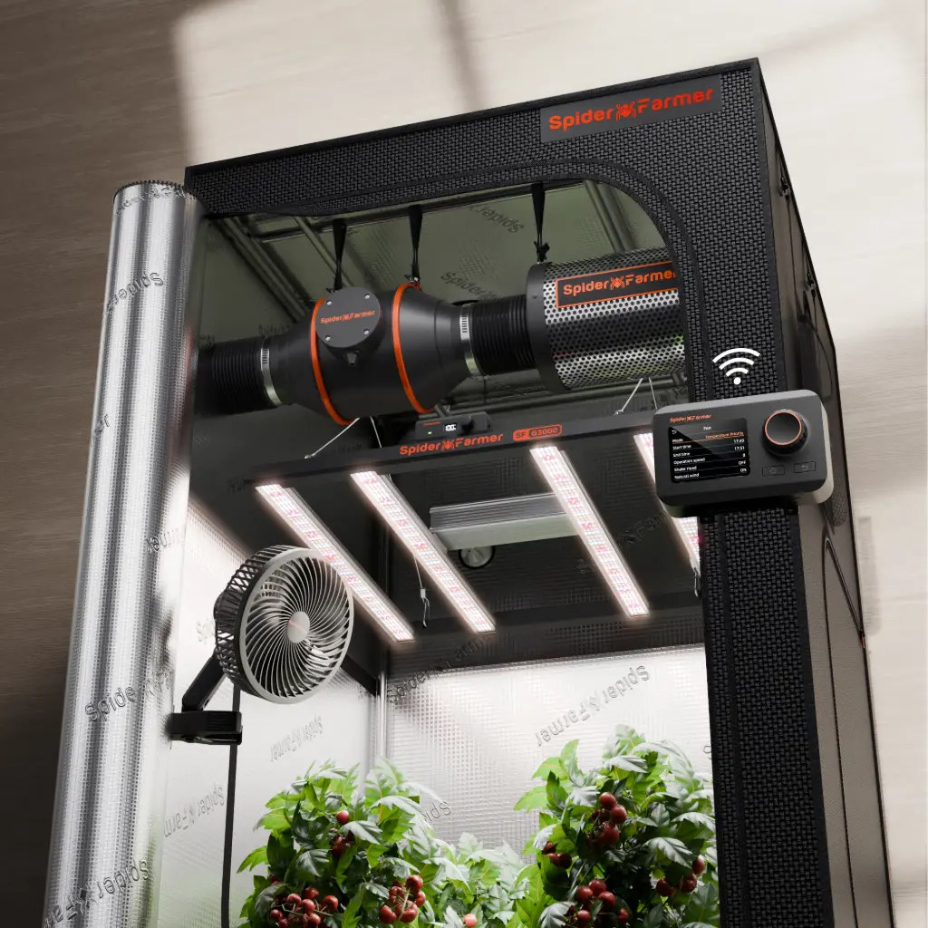 Spider Farmer -Kit Tente de Culture Intelligente 2025 | LED G3000 300W à Spectre Complet | 90x90x180 cm (3’x3’x6′) | Contrôle via Application Bluetooth & Wi-Fi pour l’Éclairage, la Ventilation et la Circulation Automatisés.