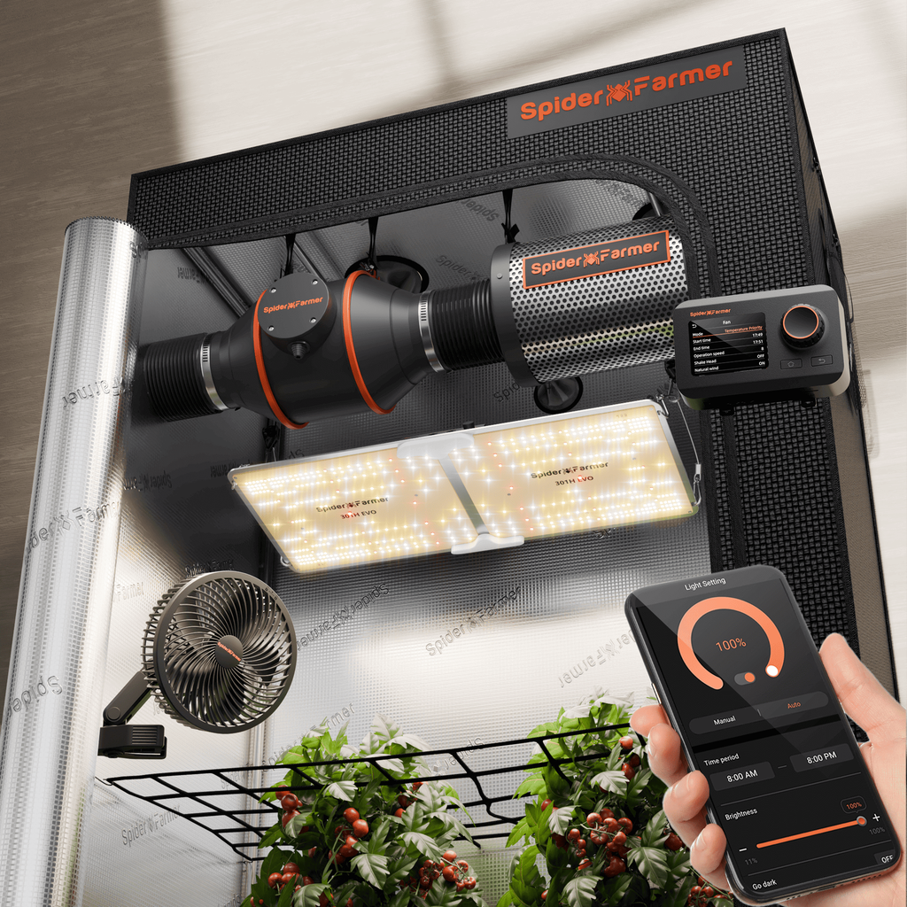 Spider Farmer -Nouvelle Version 2025 – Kit Complet de Culture Indoor Spider Farmer® 60x120x180 cm (2’x4’x6') | Éclairage LED SF2000 301H EVO Samsung à Spectre Complet | Ventilateur à Clip 6″ | Système de Ventilation 4″ avec Contrôleur Intelligent