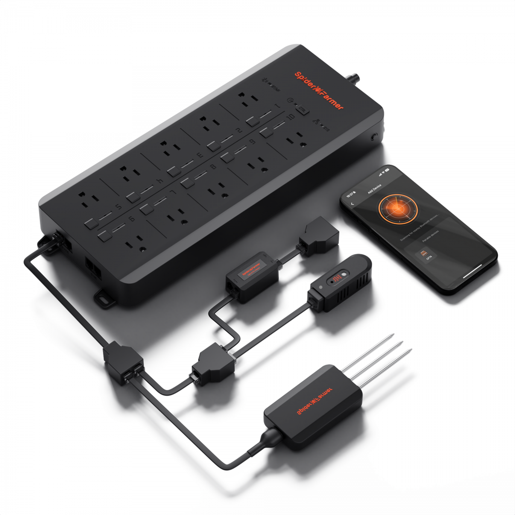 Spider Farmer - GGS AC10 Multiprise avec 10 prises pour contrôle climatique de culture, avec température, humidité, surveillance VPD, planification, suivi des données historiques, connectivité Bluetooth et WiFi